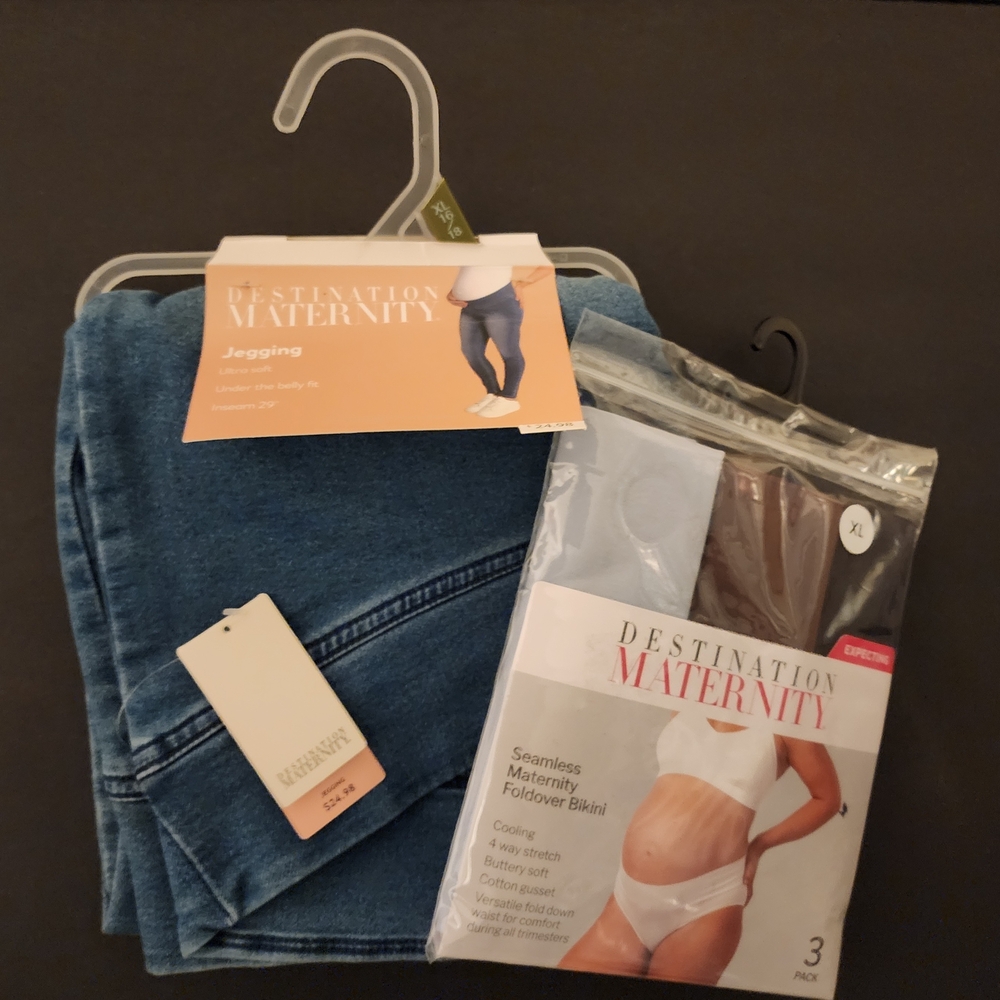 NWT Destination Maternity Blue Jeggings, Size W-XLarge +3/Pack W-LG Bikini, New